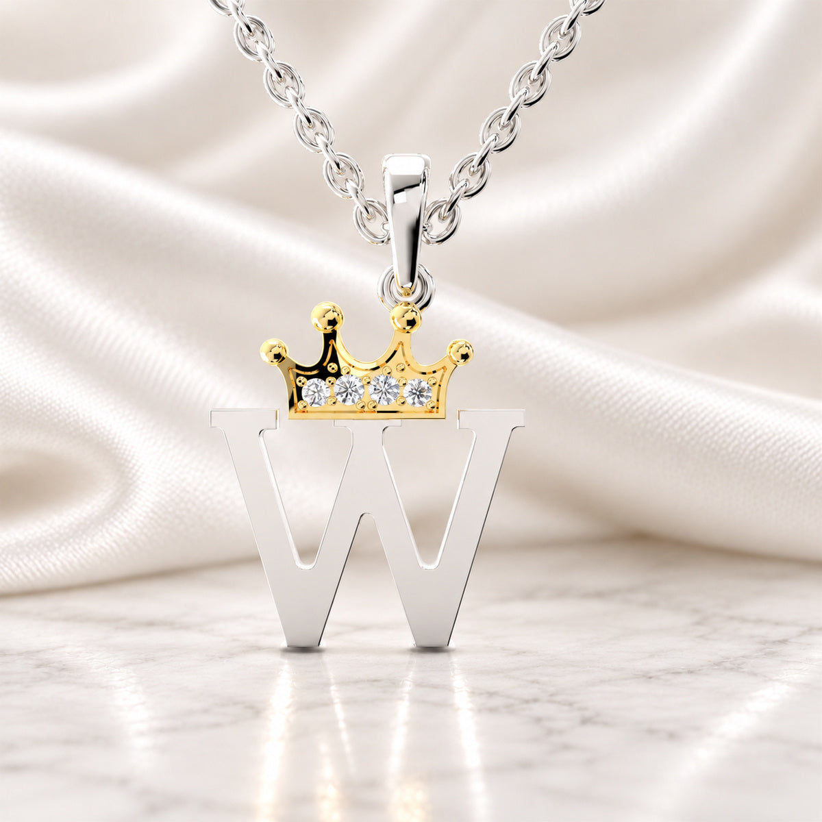 Arias by Lara Dutta Elegant Crowned Alphabet W Diamond Pendant