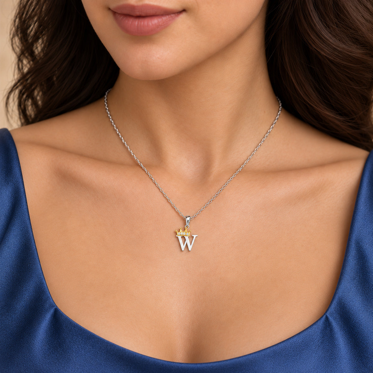 Arias by Lara Dutta Elegant Crowned Alphabet W Diamond Pendant