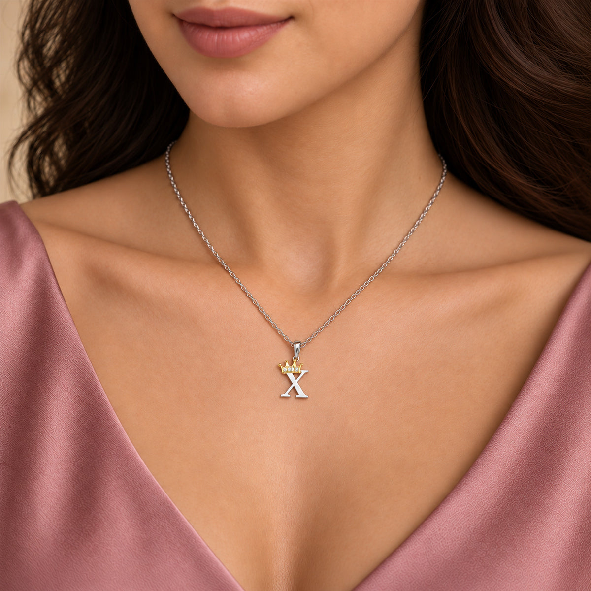 Arias by Lara Dutta Elegant Crowned Alphabet X Diamond Pendant