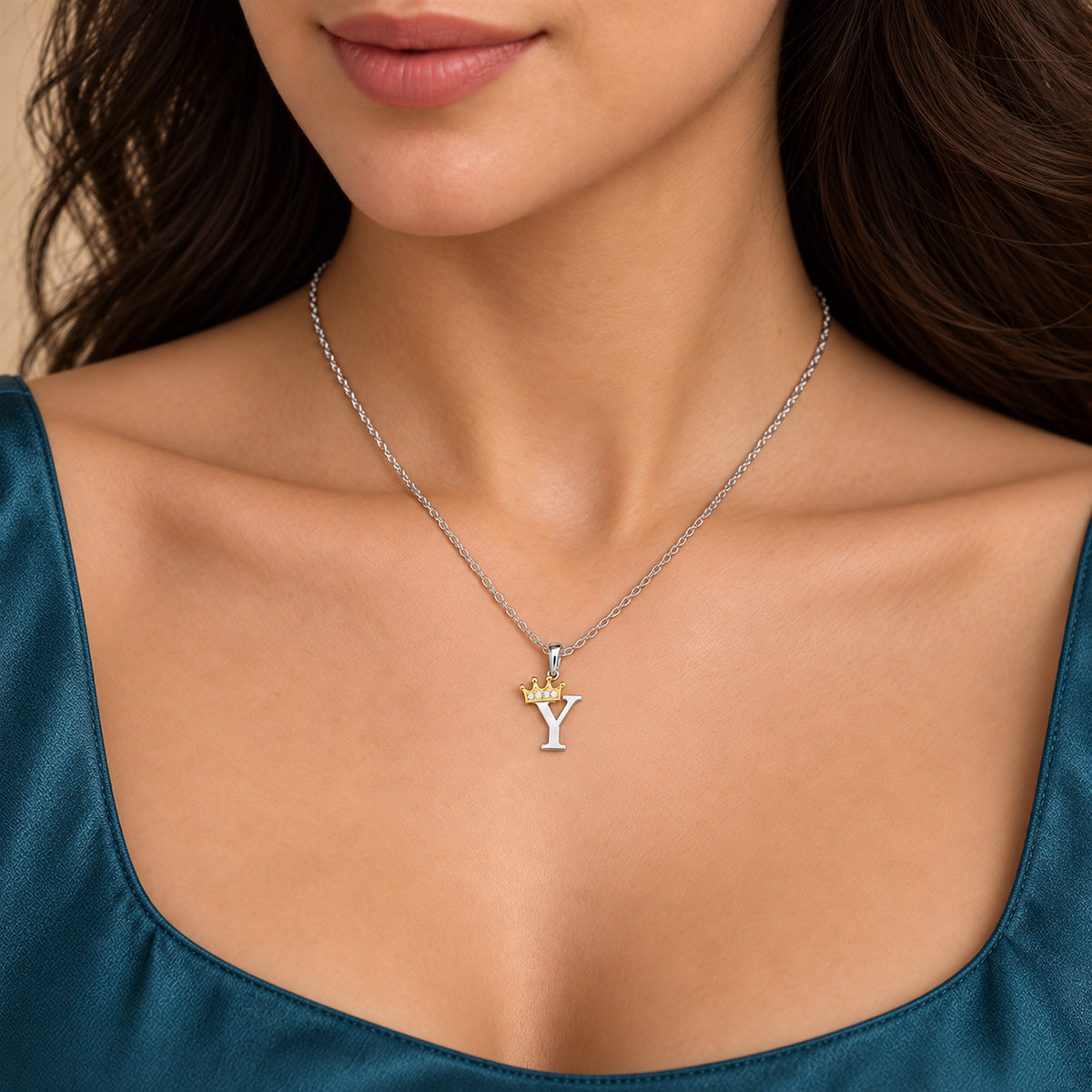 Arias by Lara Dutta Elegant Crowned Alphabet Y Diamond Pendant