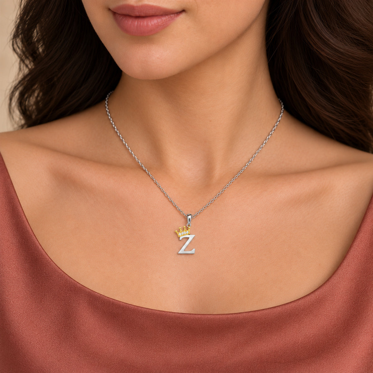 Arias by Lara Dutta Elegant Crowned Alphabet Z Diamond Pendant