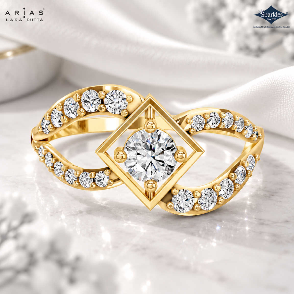 Arias by Lara Dutta Diamond Rhombus Frame Swirl Ring