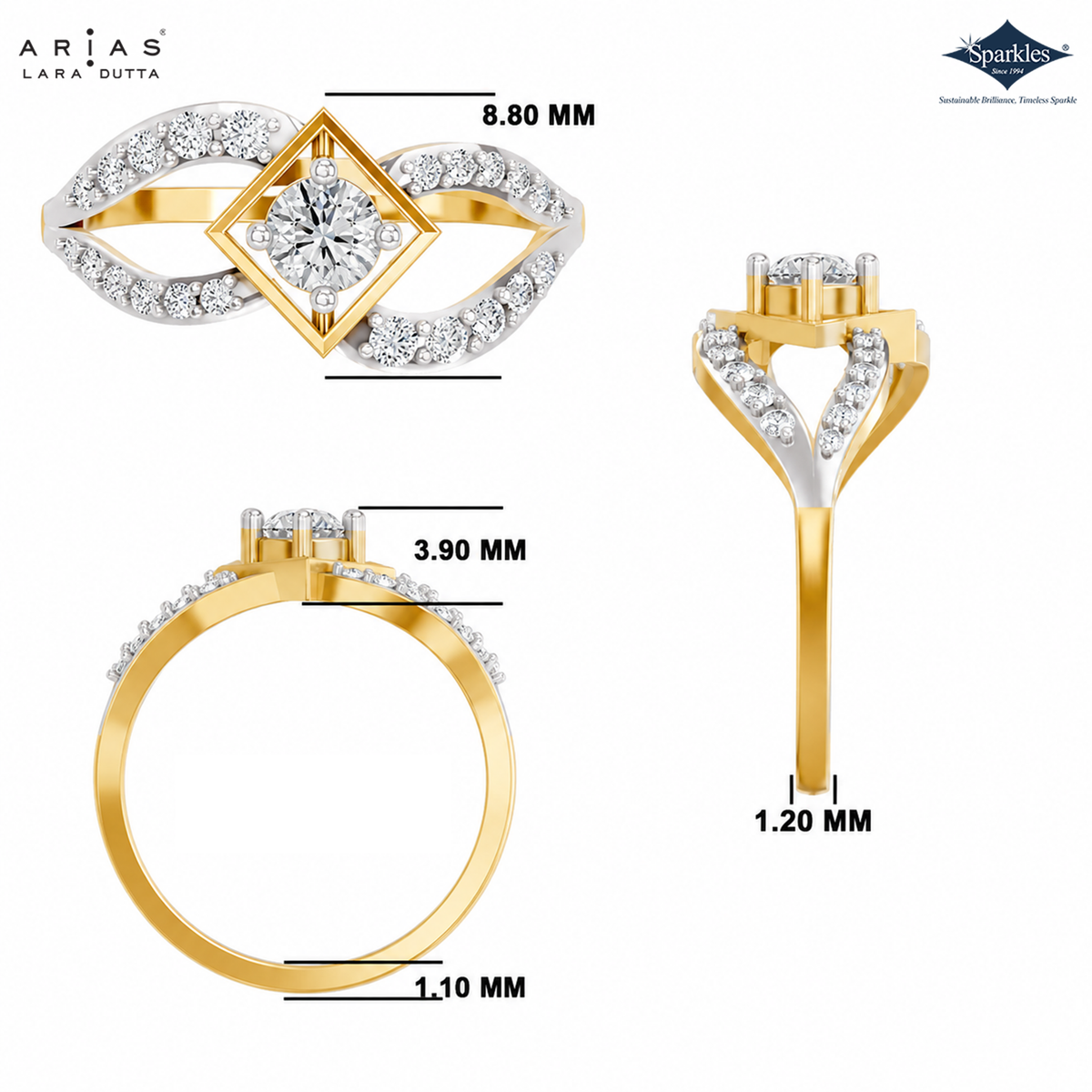 Arias by Lara Dutta Diamond Rhombus Frame Swirl Ring