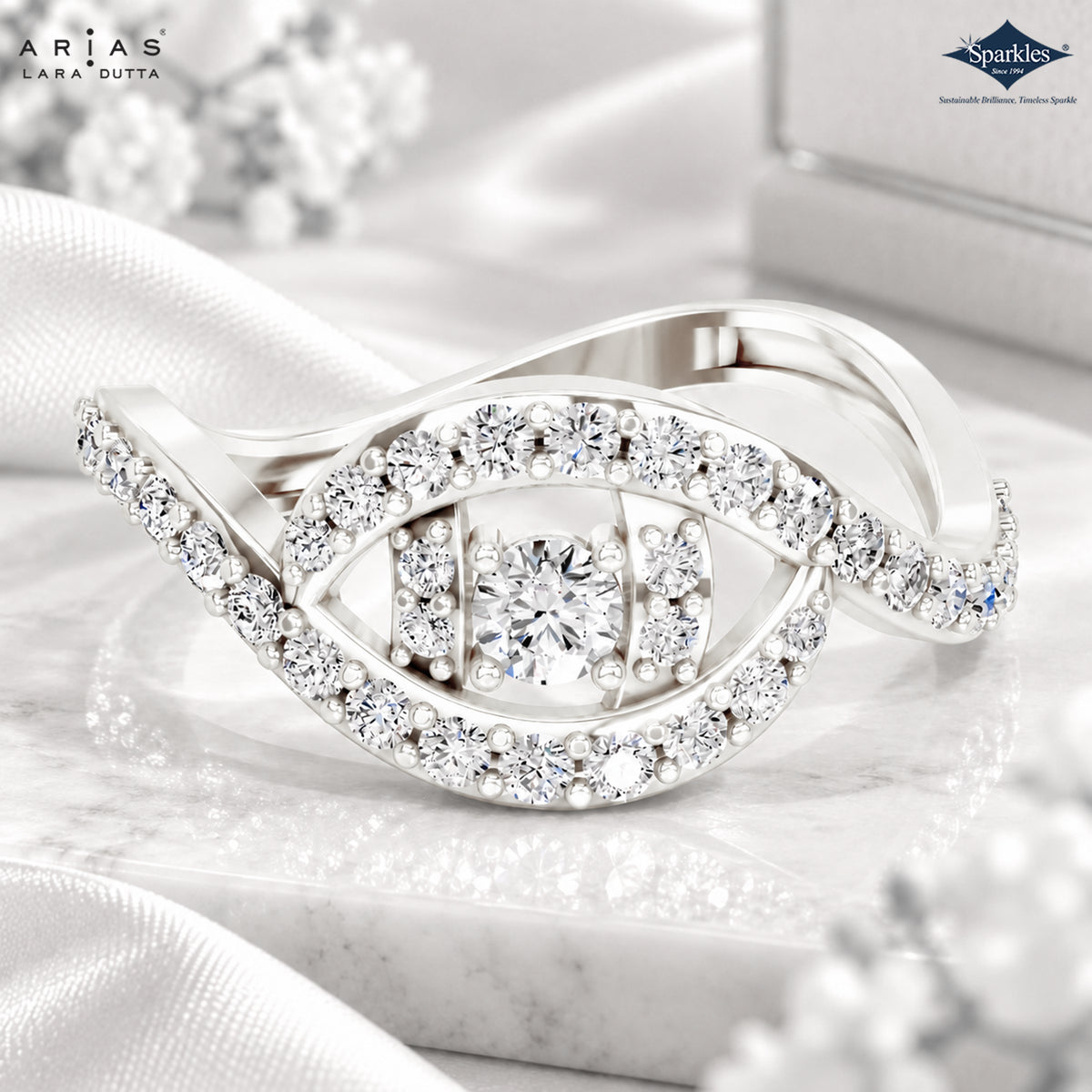 Arias by Lara Dutta Curved Wave Diamond Eye Ring