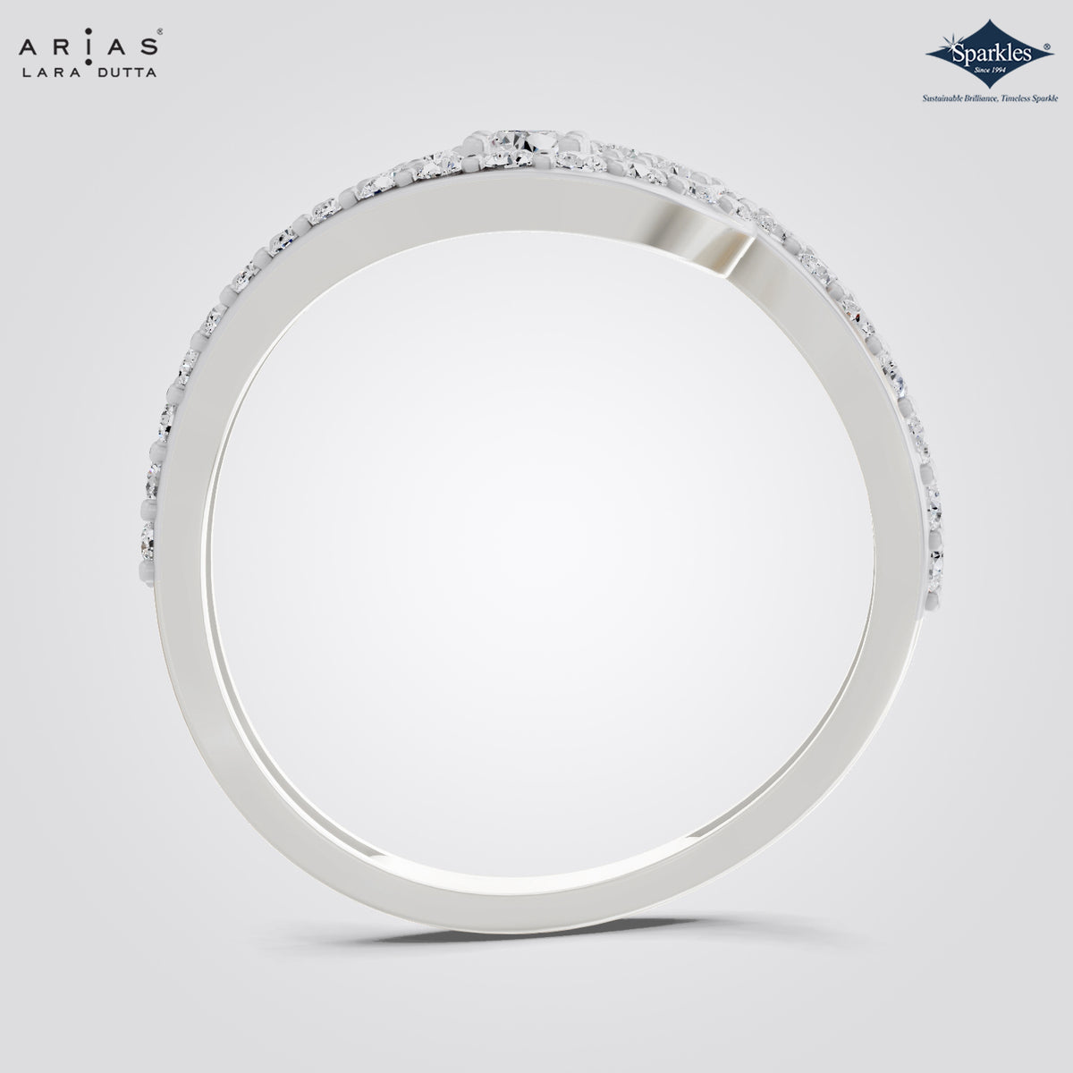 Arias by Lara Dutta Curved Wave Diamond Eye Ring
