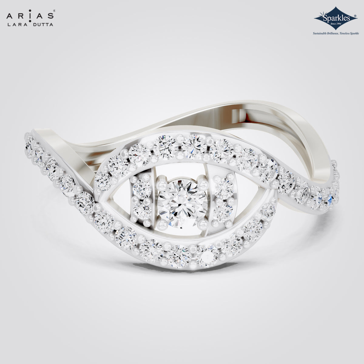 Arias by Lara Dutta Curved Wave Diamond Eye Ring