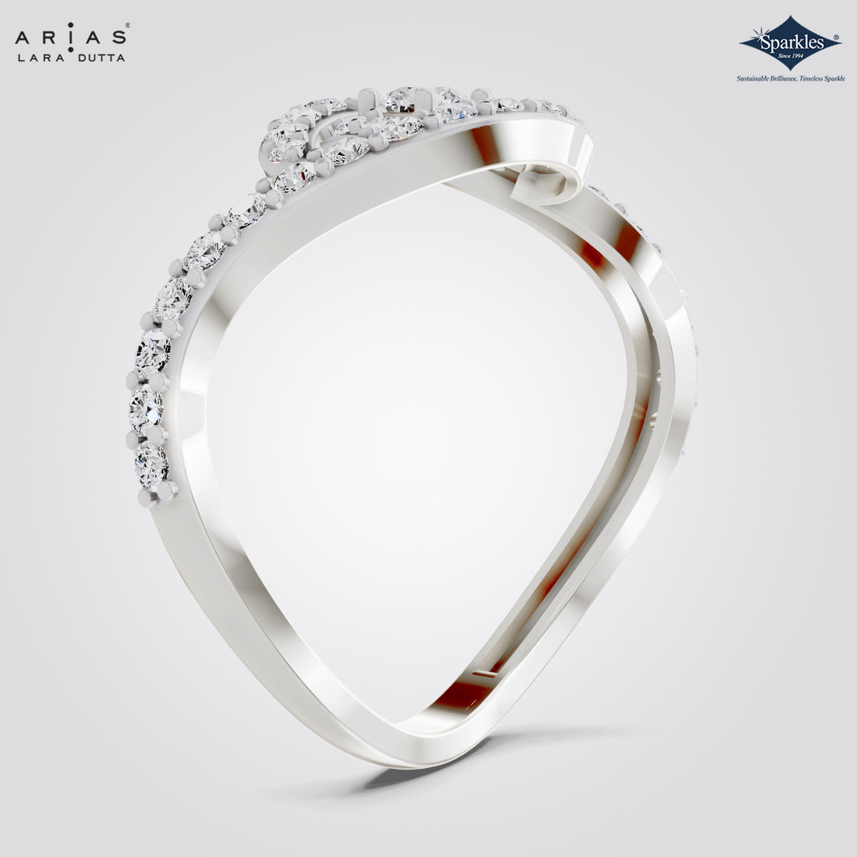 Arias by Lara Dutta Curved Wave Diamond Eye Ring