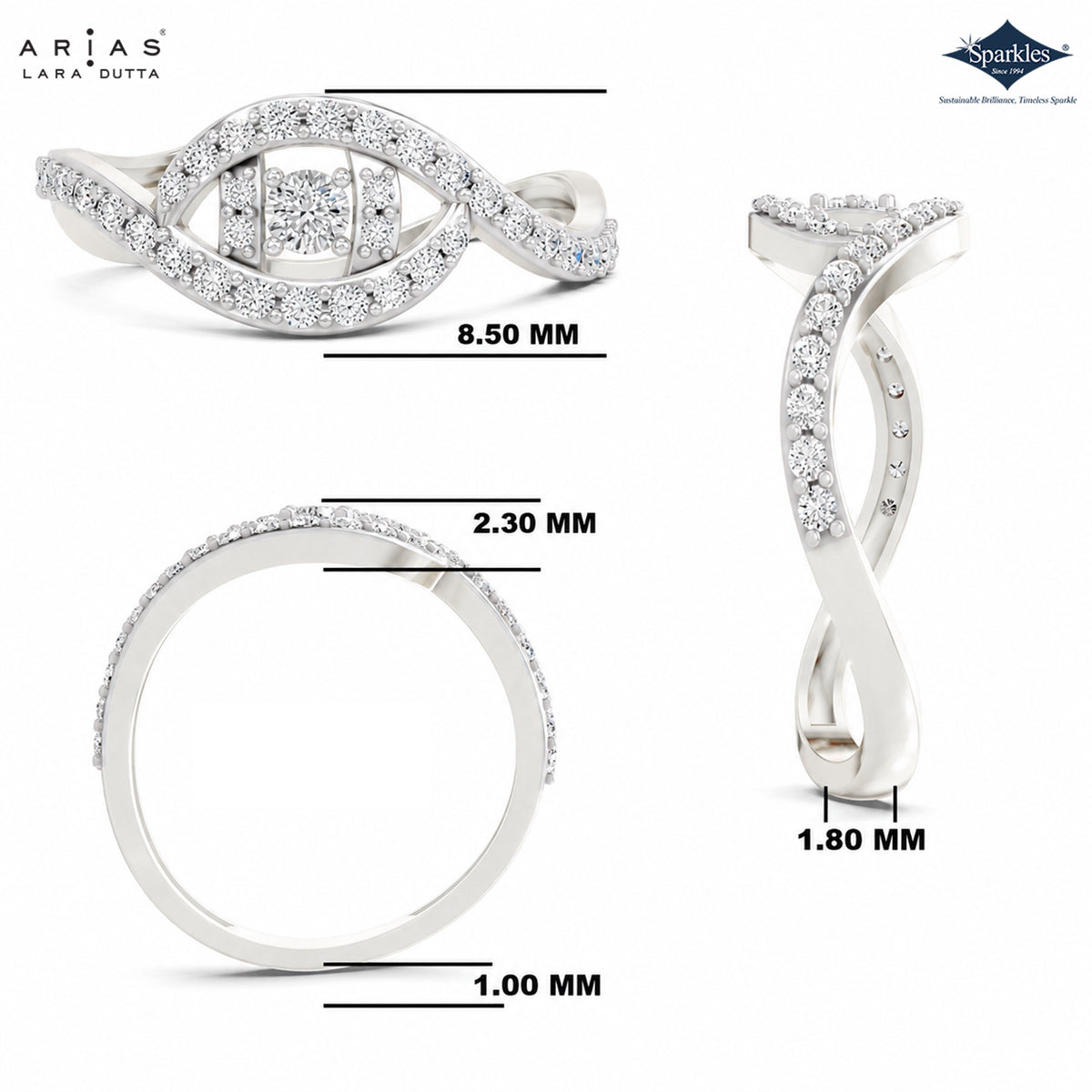 Arias by Lara Dutta Curved Wave Diamond Eye Ring