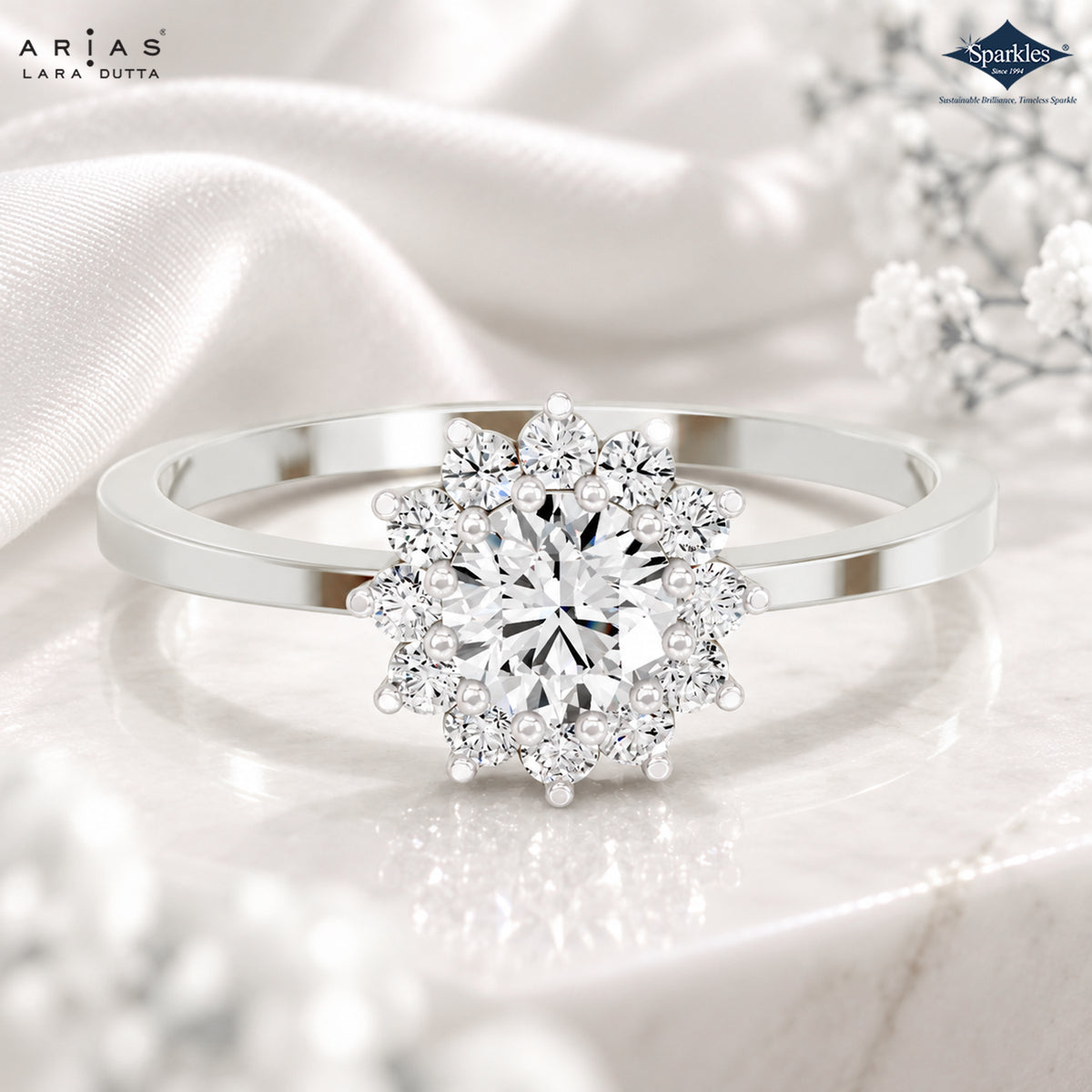 Arias by Lara Dutta Floral Starburst Halo Diamond Ring
