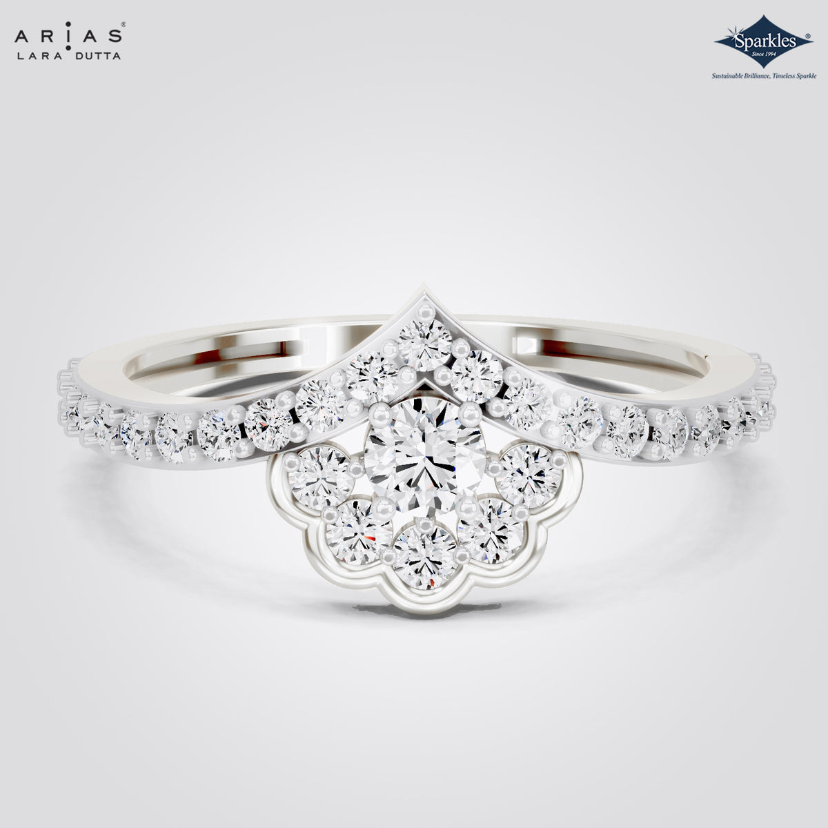 Arias by Lara Dutta Scalloped Floral Chevron Diamond Ring