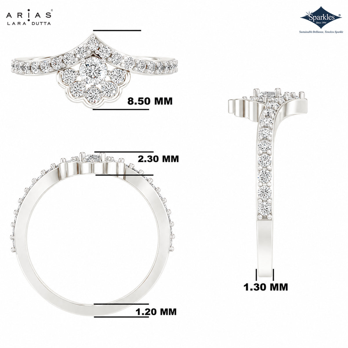 Arias by Lara Dutta Scalloped Floral Chevron Diamond Ring