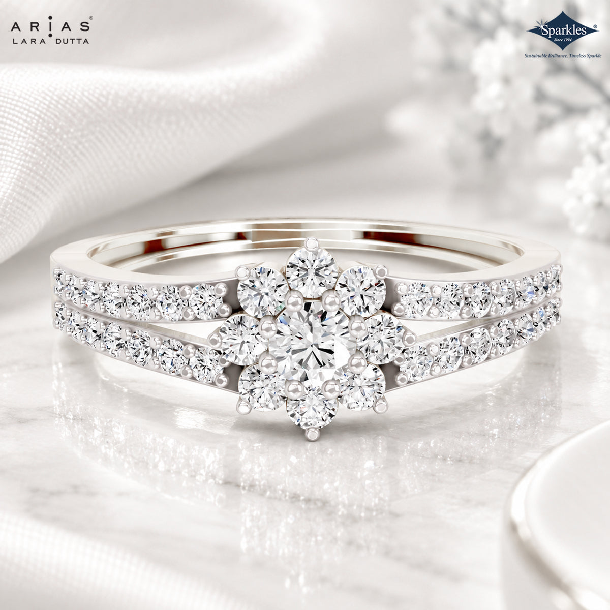 Arias by Lara Dutta Lab-Grown Diamond Floral Cluster Split Ring