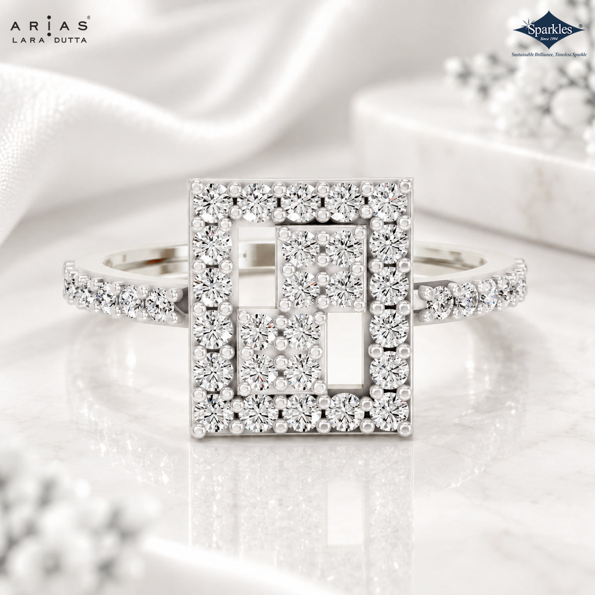 Arias by Lara Dutta Square Geometric Halo Ring