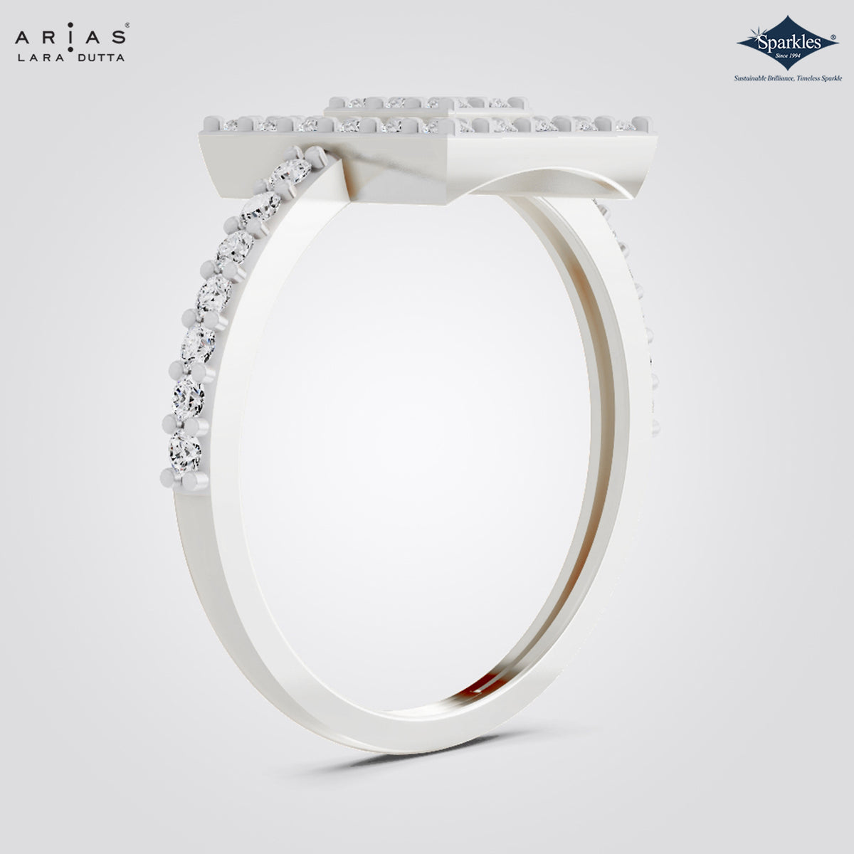 Arias by Lara Dutta Square Geometric Halo Ring