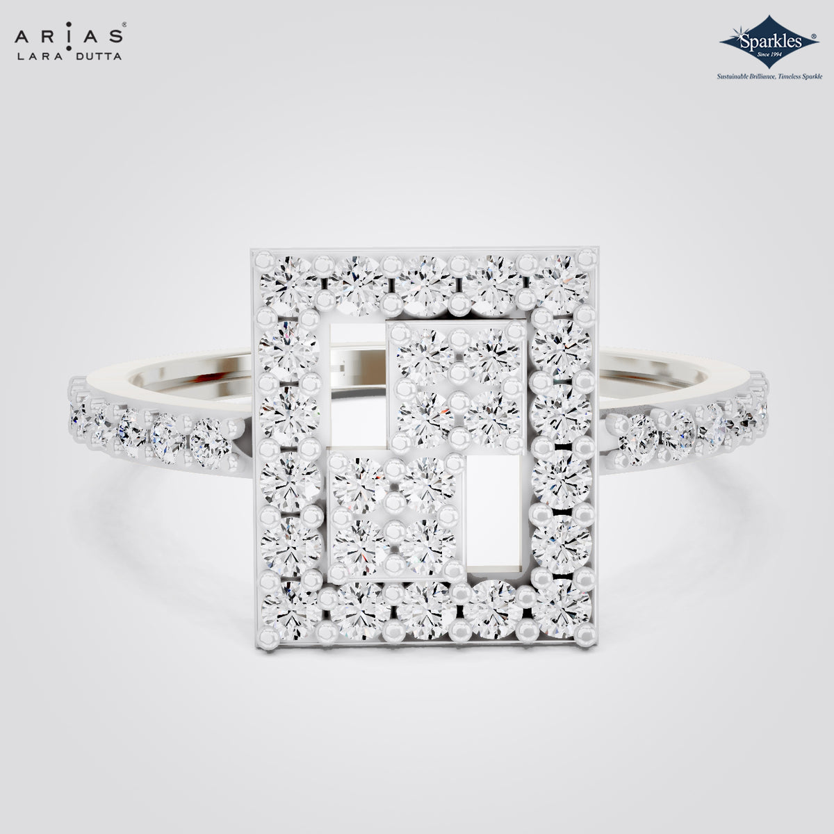 Arias by Lara Dutta Square Geometric Halo Ring