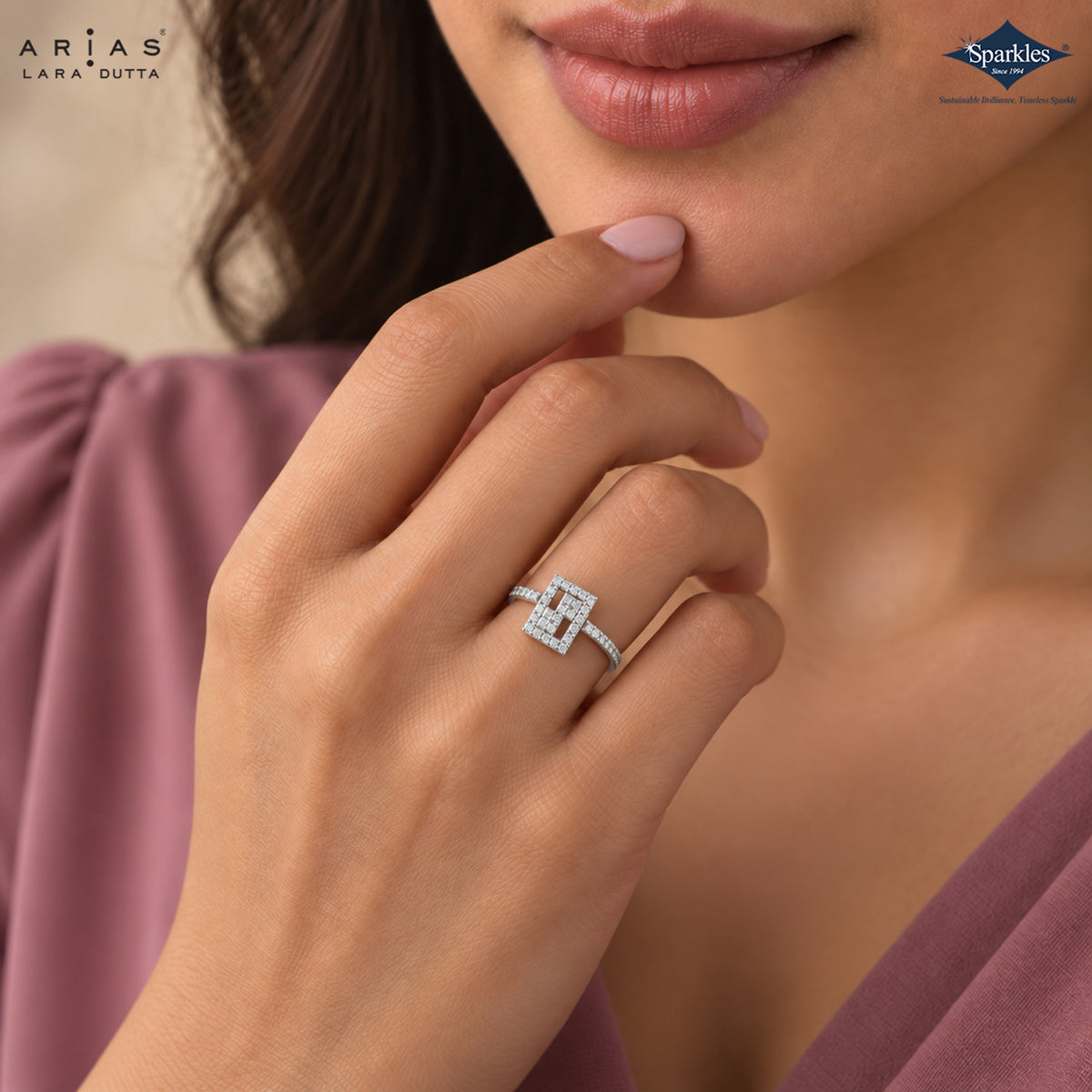 Arias by Lara Dutta Square Geometric Halo Ring
