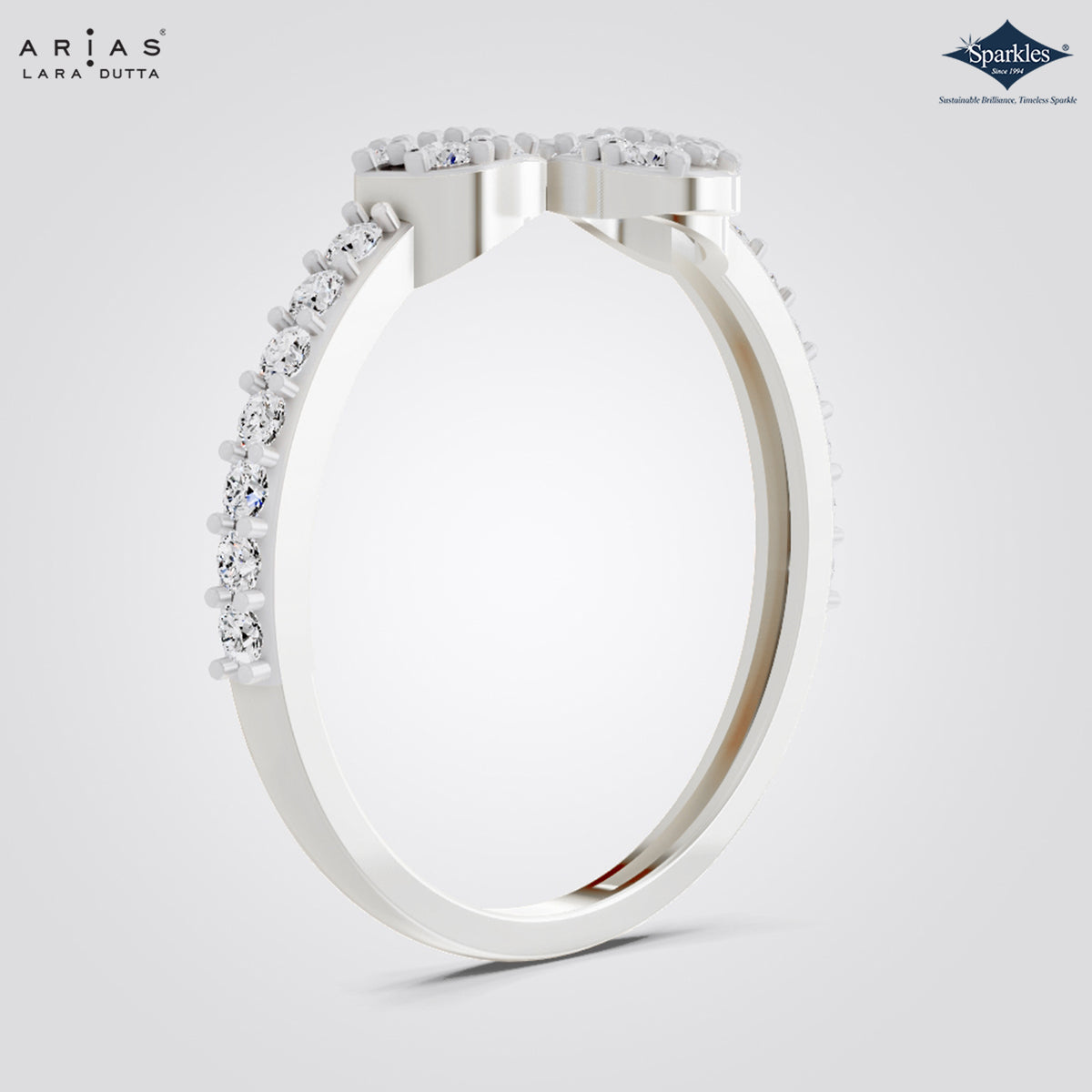 Arias by Lara Dutta Three Stone Floral Diamond Ring