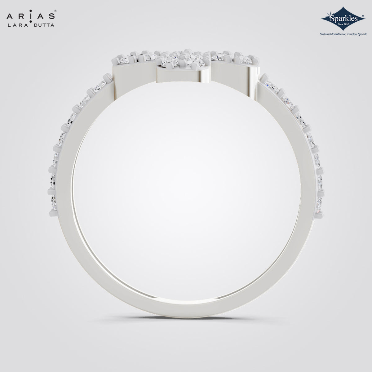 Arias by Lara Dutta Three Stone Floral Diamond Ring