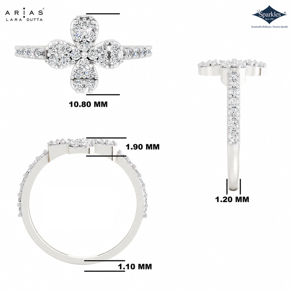 Arias by Lara Dutta Three Stone Floral Diamond Ring
