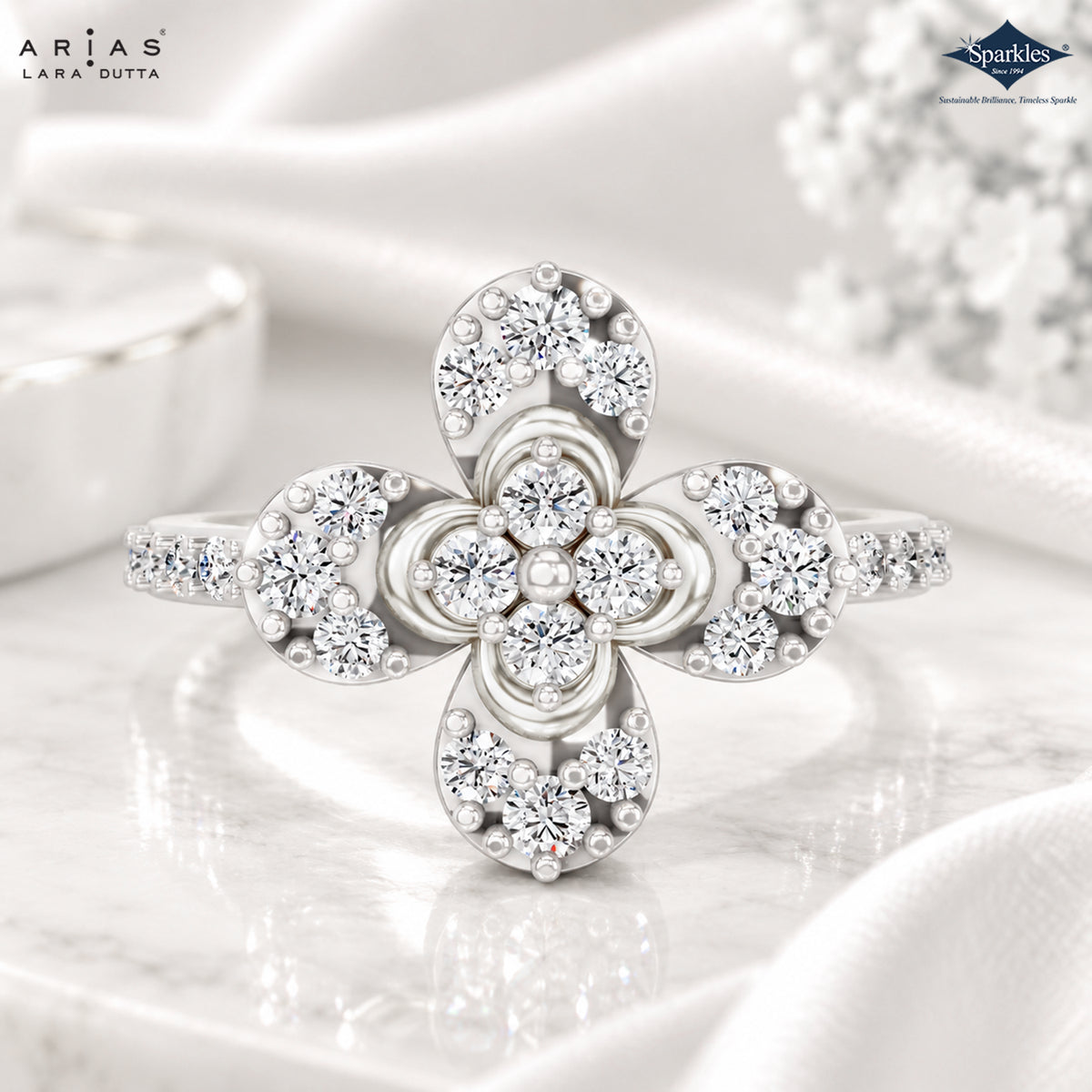 Arias by Lara Dutta Four Petal Floral Cluster Ring