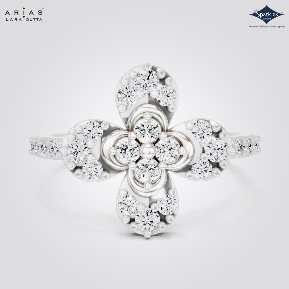 Arias by Lara Dutta Four Petal Floral Cluster Ring