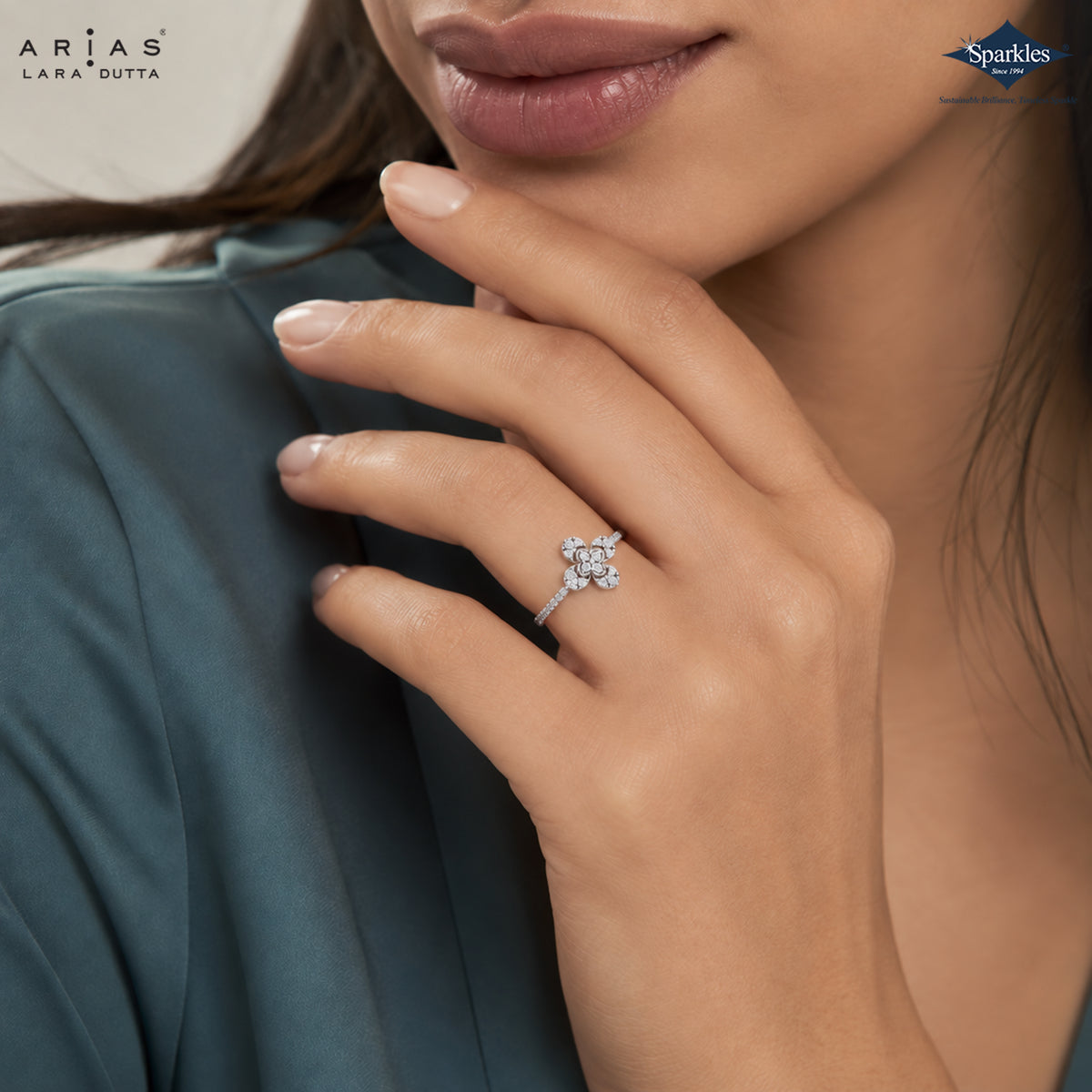 Arias by Lara Dutta Four Petal Floral Cluster Ring