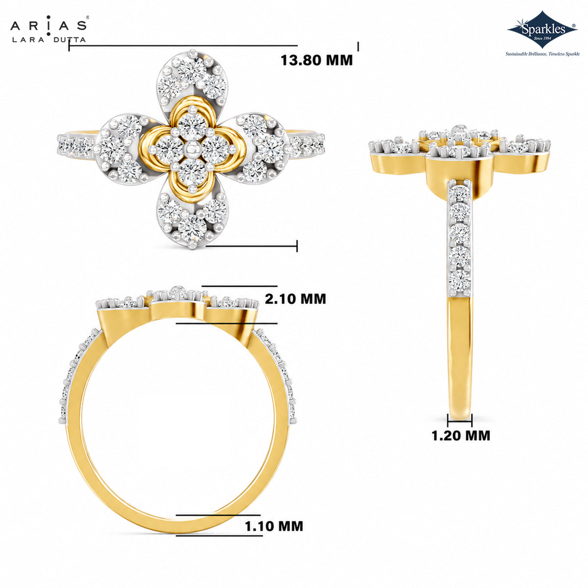 Arias by Lara Dutta Four Petal Floral Cluster Ring