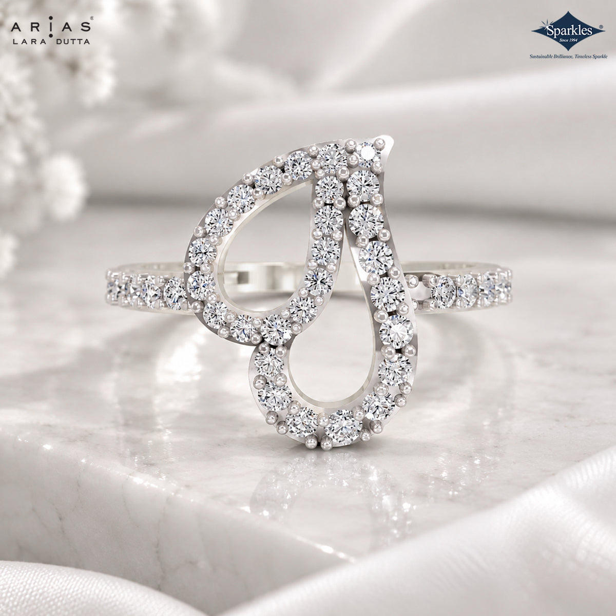 Arias by Lara Dutta Pear Loop Diamond Statement Ring