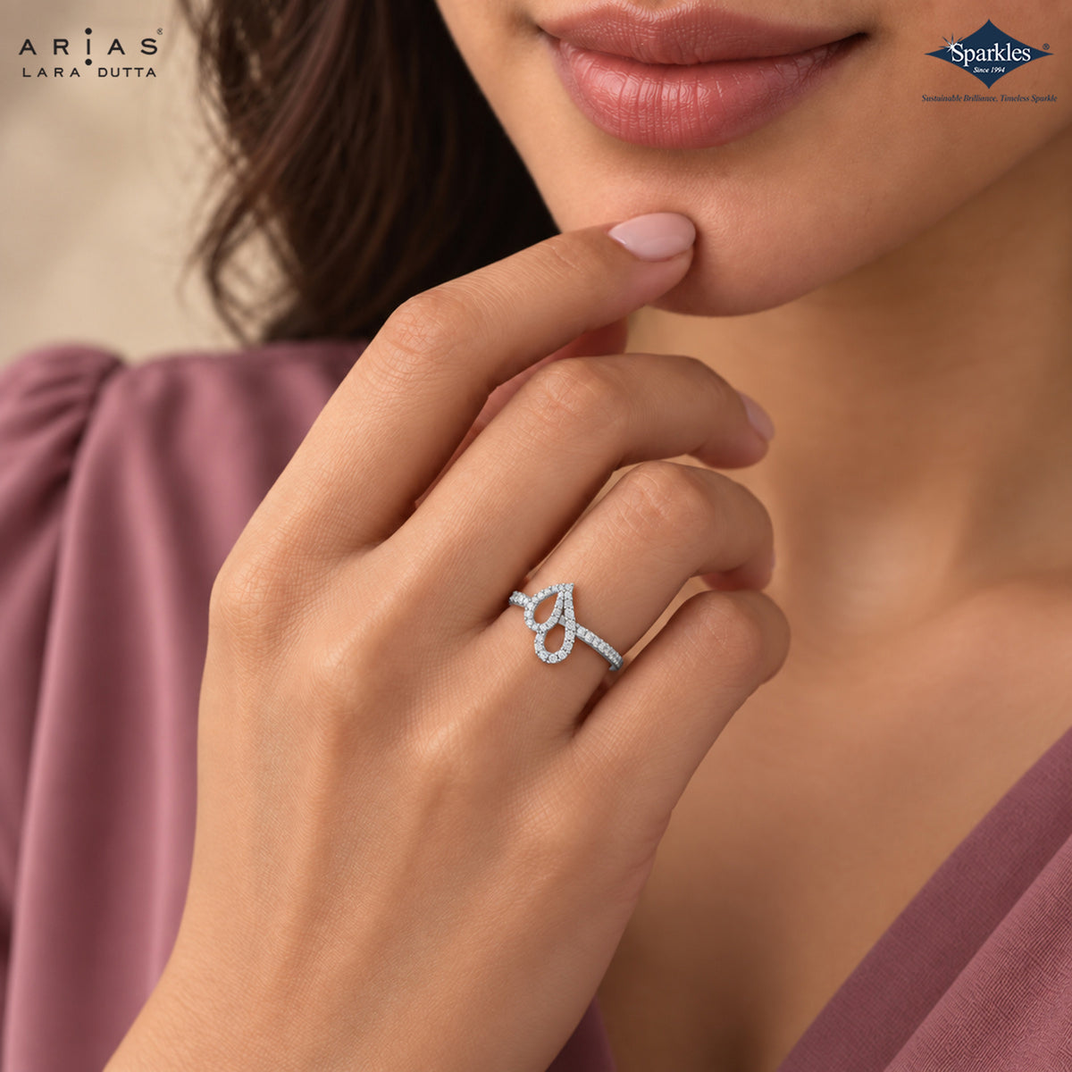 Arias by Lara Dutta Pear Loop Diamond Statement Ring