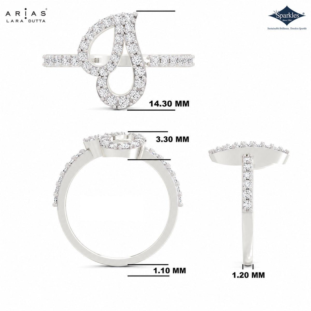 Arias by Lara Dutta Pear Loop Diamond Statement Ring