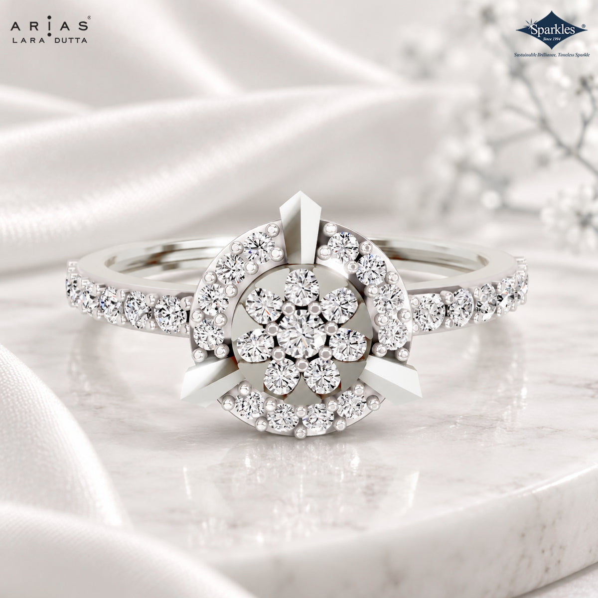 Arias by Lara Dutta Round Floral Halo Ring