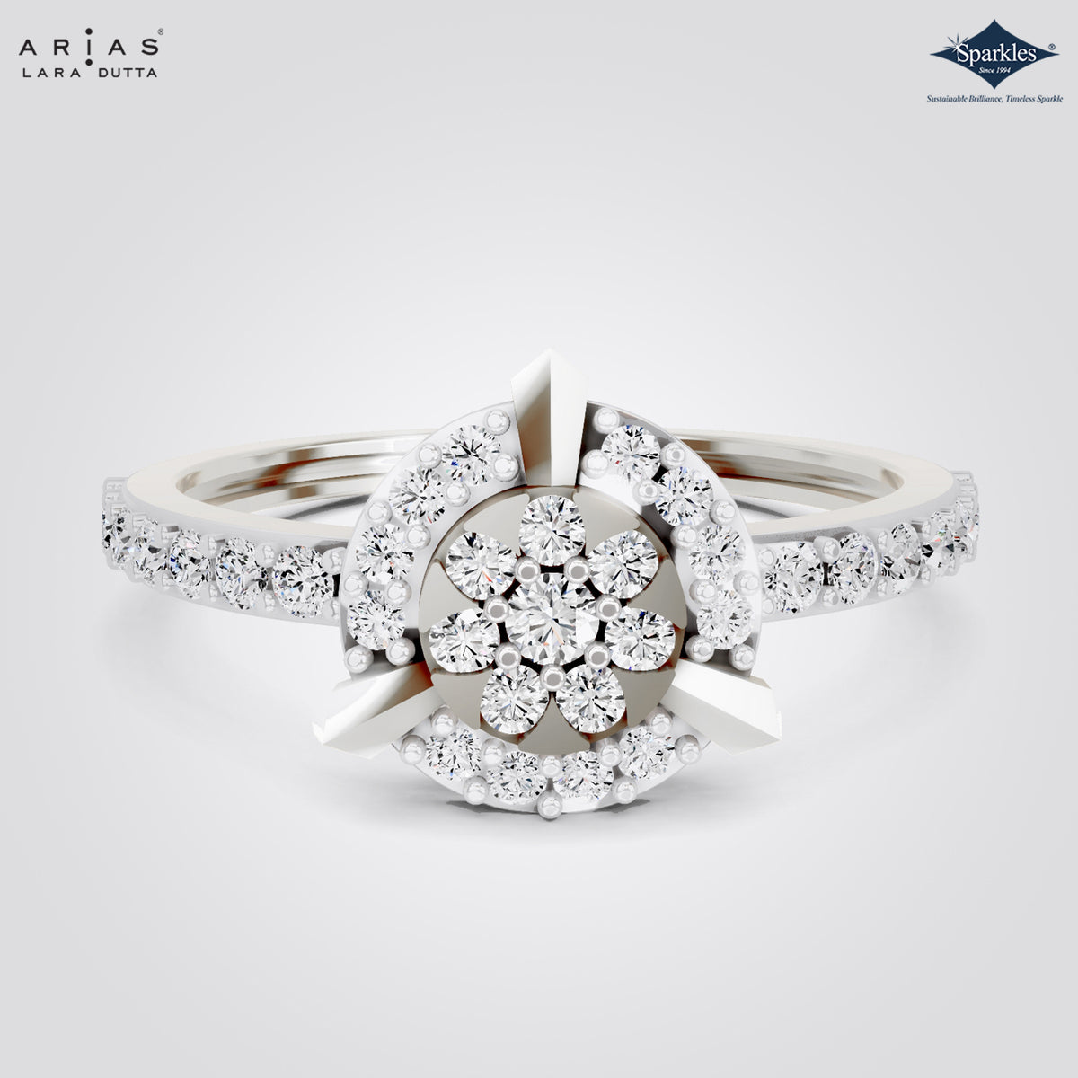 Arias by Lara Dutta Round Floral Halo Ring
