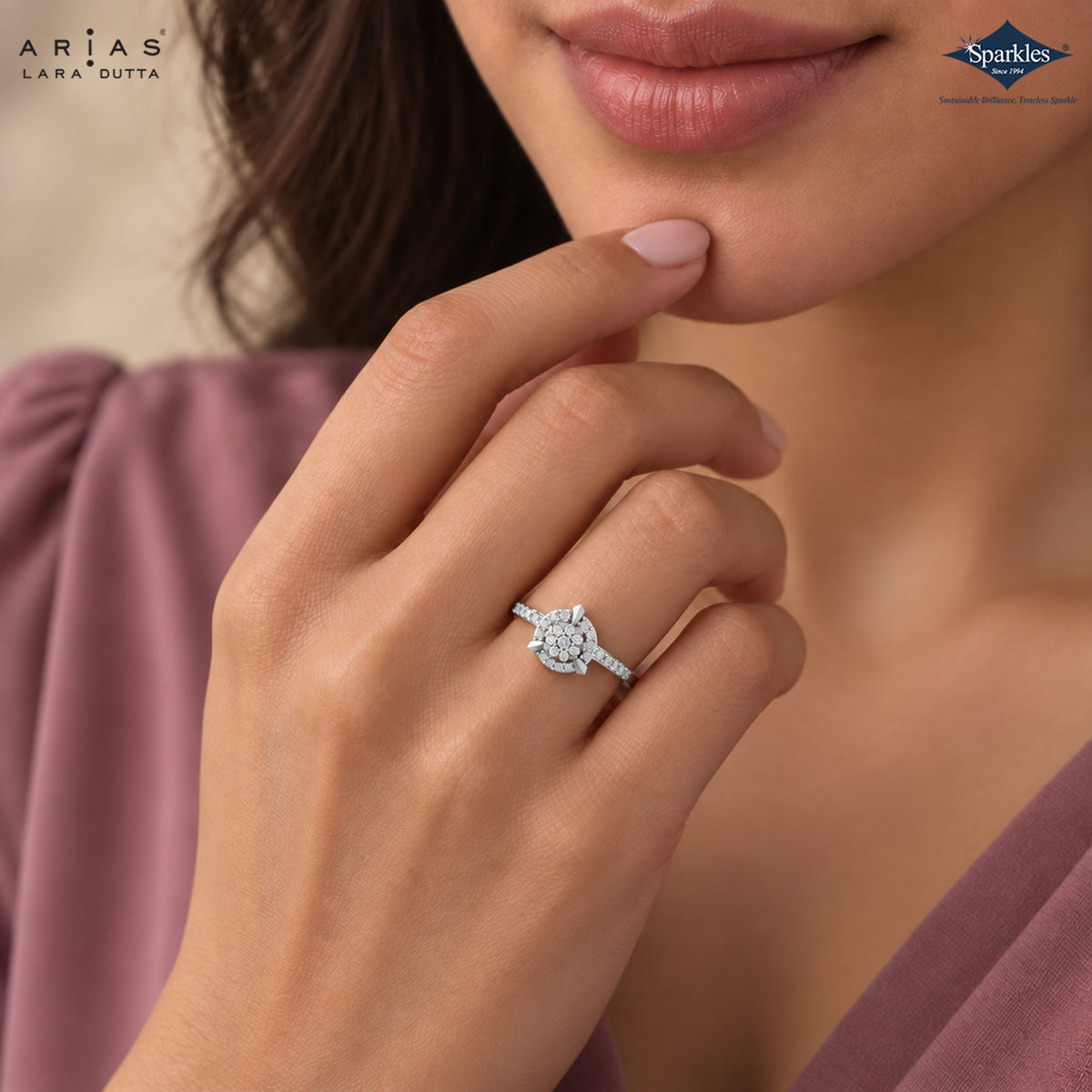 Arias by Lara Dutta Round Floral Halo Ring