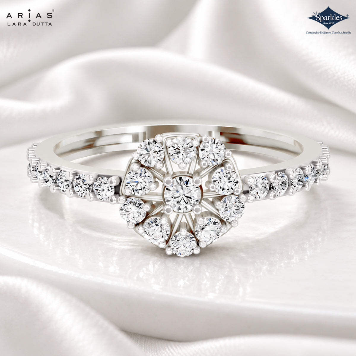 Arias by Lara Dutta Floral Cluster Halo Ring