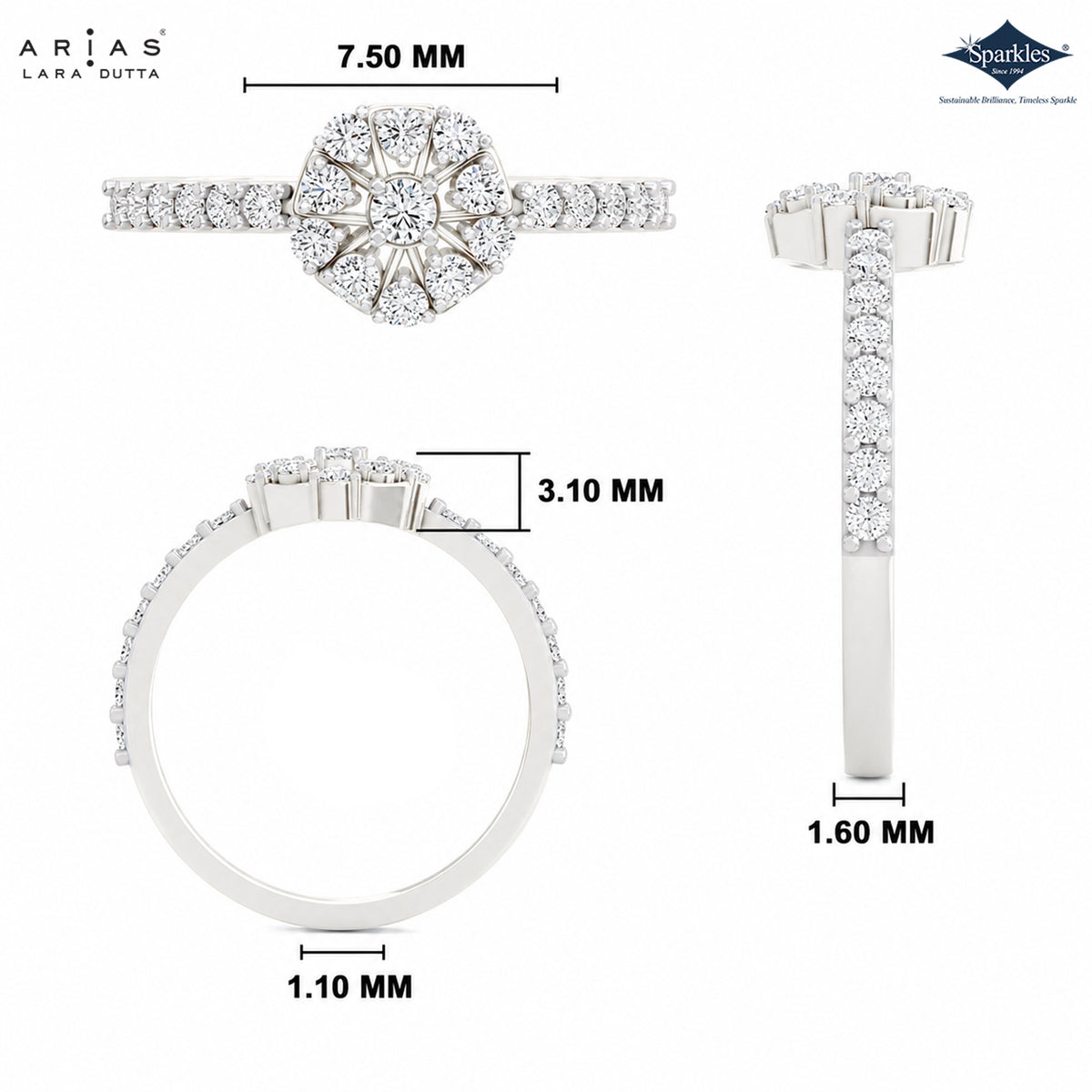 Arias by Lara Dutta Floral Cluster Halo Ring