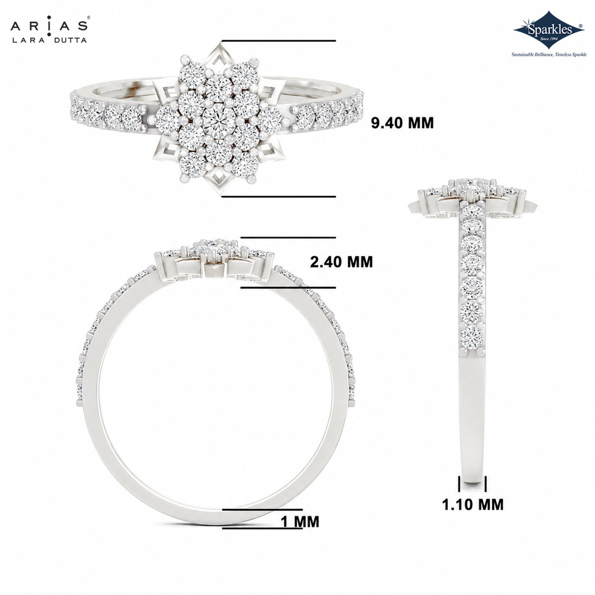 Arias by Lara Dutta Floral Statement Cluster Ring