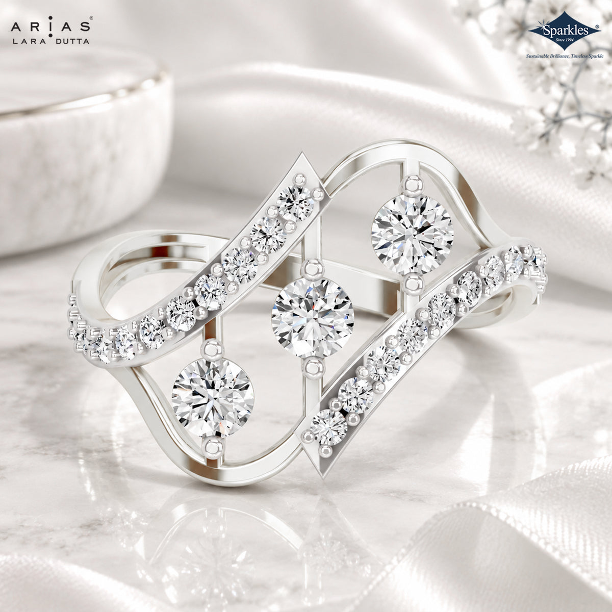 Arias by Lara Dutta Interlocking Openwork Diamond Ring