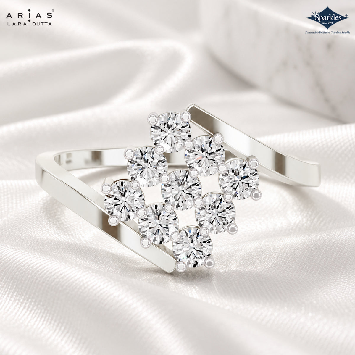Arias by Lara Dutta Floral Cluster Statement Ring
