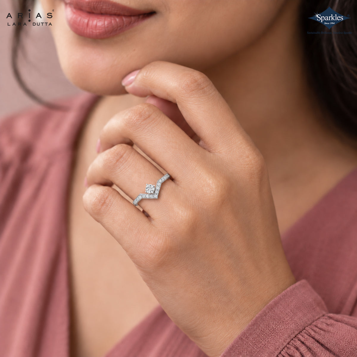 Arias by Lara Dutta V Shape Chevron Diamond Ring