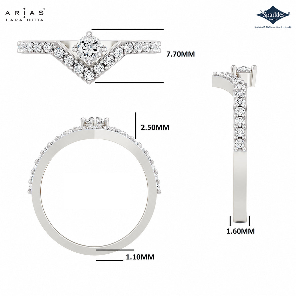 Arias by Lara Dutta V Shape Chevron Diamond Ring
