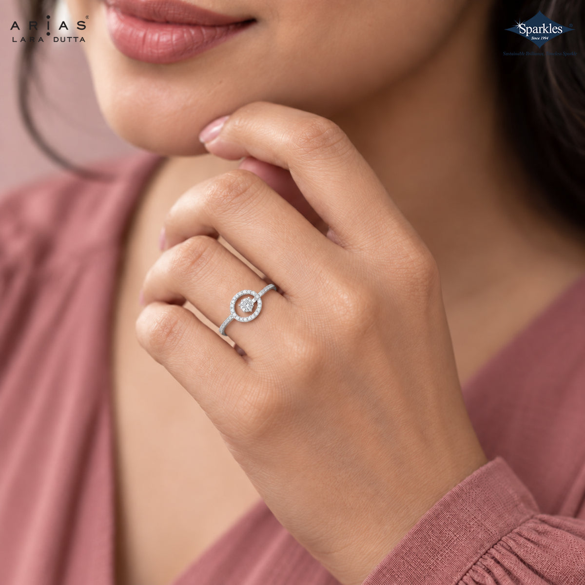 Arias by Lara Dutta Round Halo Solitaire Style Ring