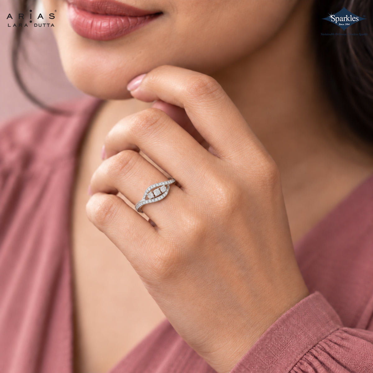 Arias by Lara Dutta Oval Halo Diamond Ring