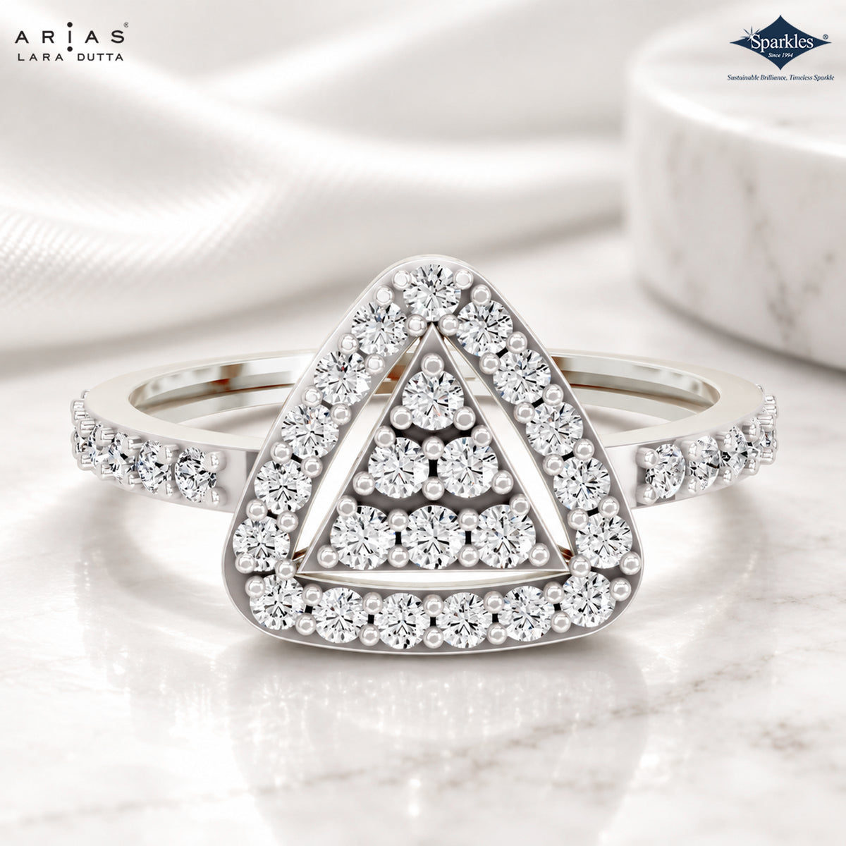 Arias by Lara Dutta Triangle Halo Diamond Ring