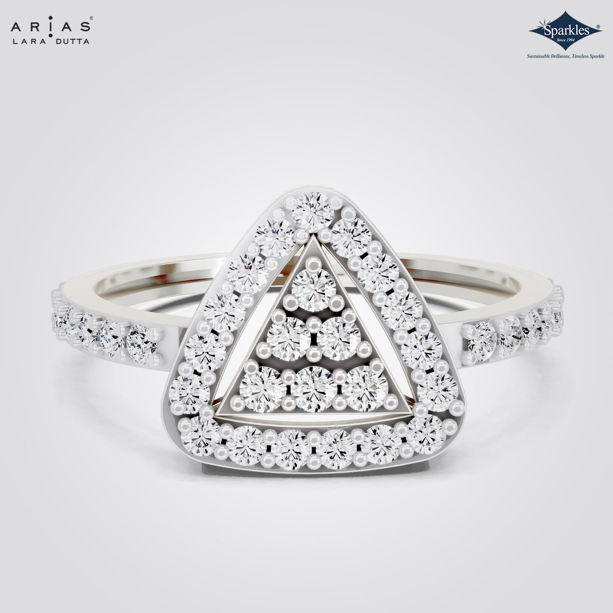 Arias by Lara Dutta Triangle Halo Diamond Ring