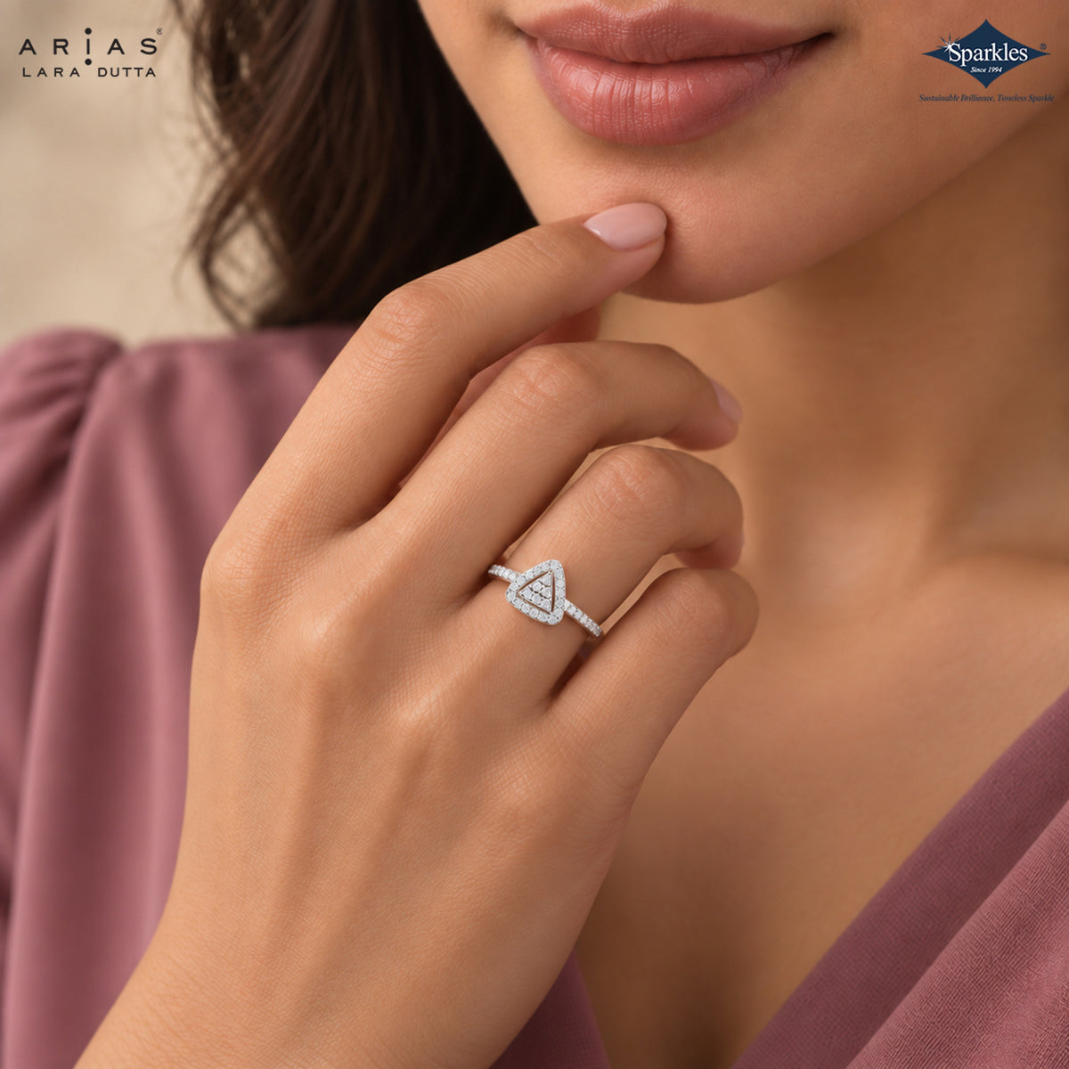 Arias by Lara Dutta Triangle Halo Diamond Ring