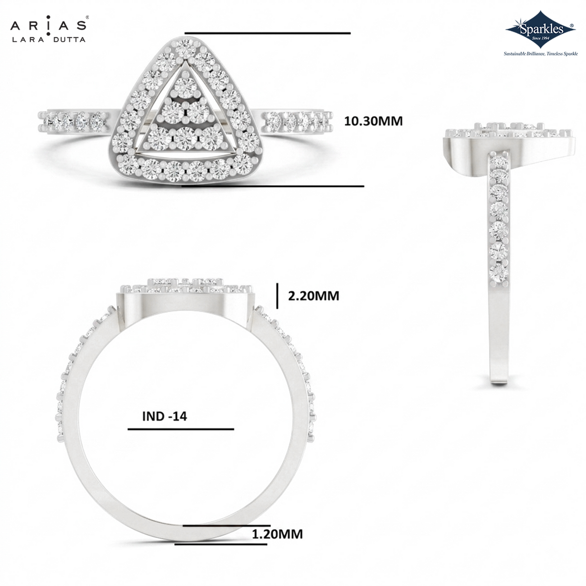 Arias by Lara Dutta Triangle Halo Diamond Ring