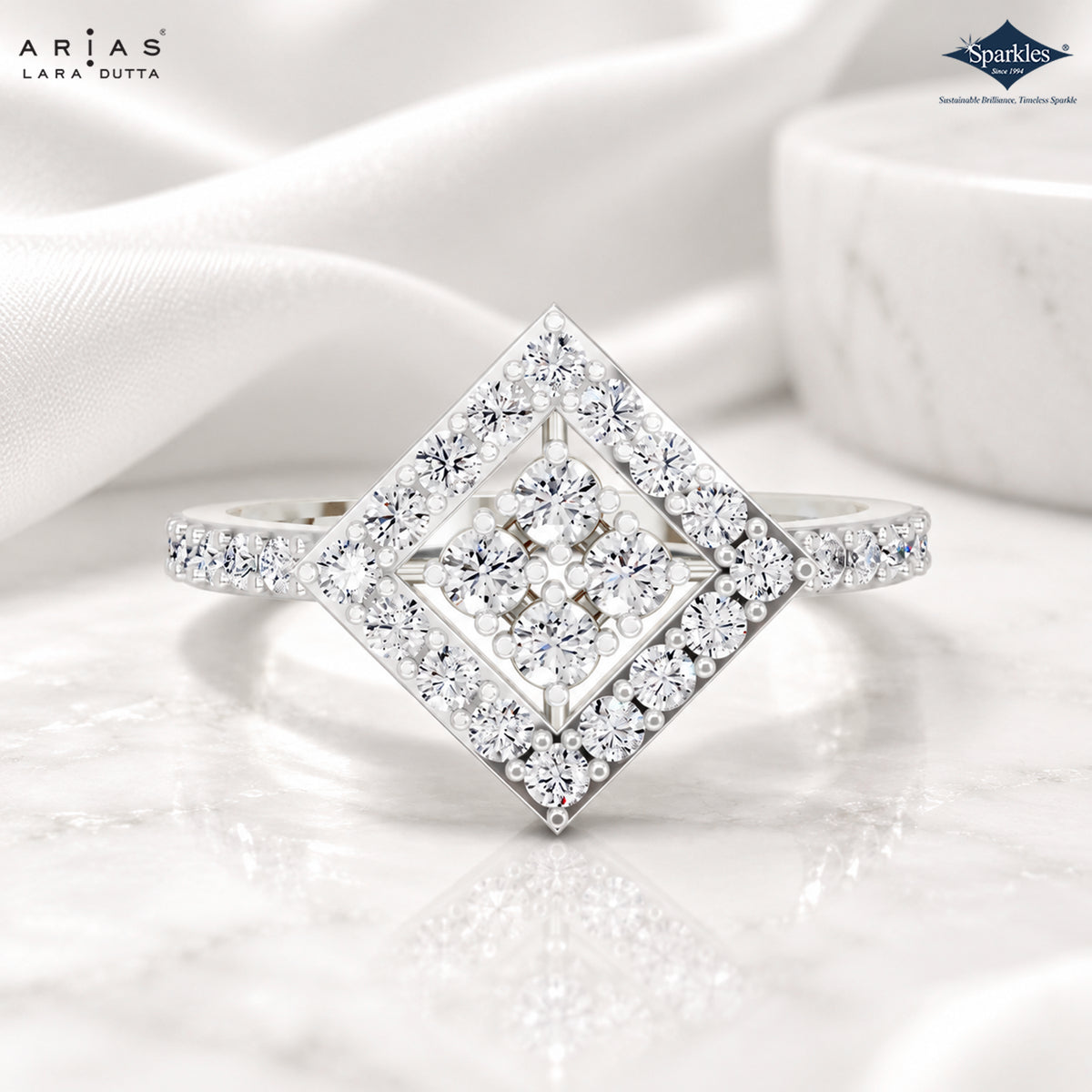 Arias by Lara Dutta Square Halo Diamond Ring