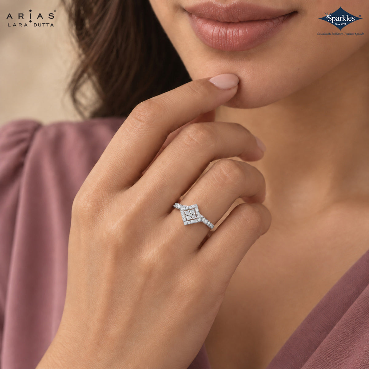 Arias by Lara Dutta Square Halo Diamond Ring