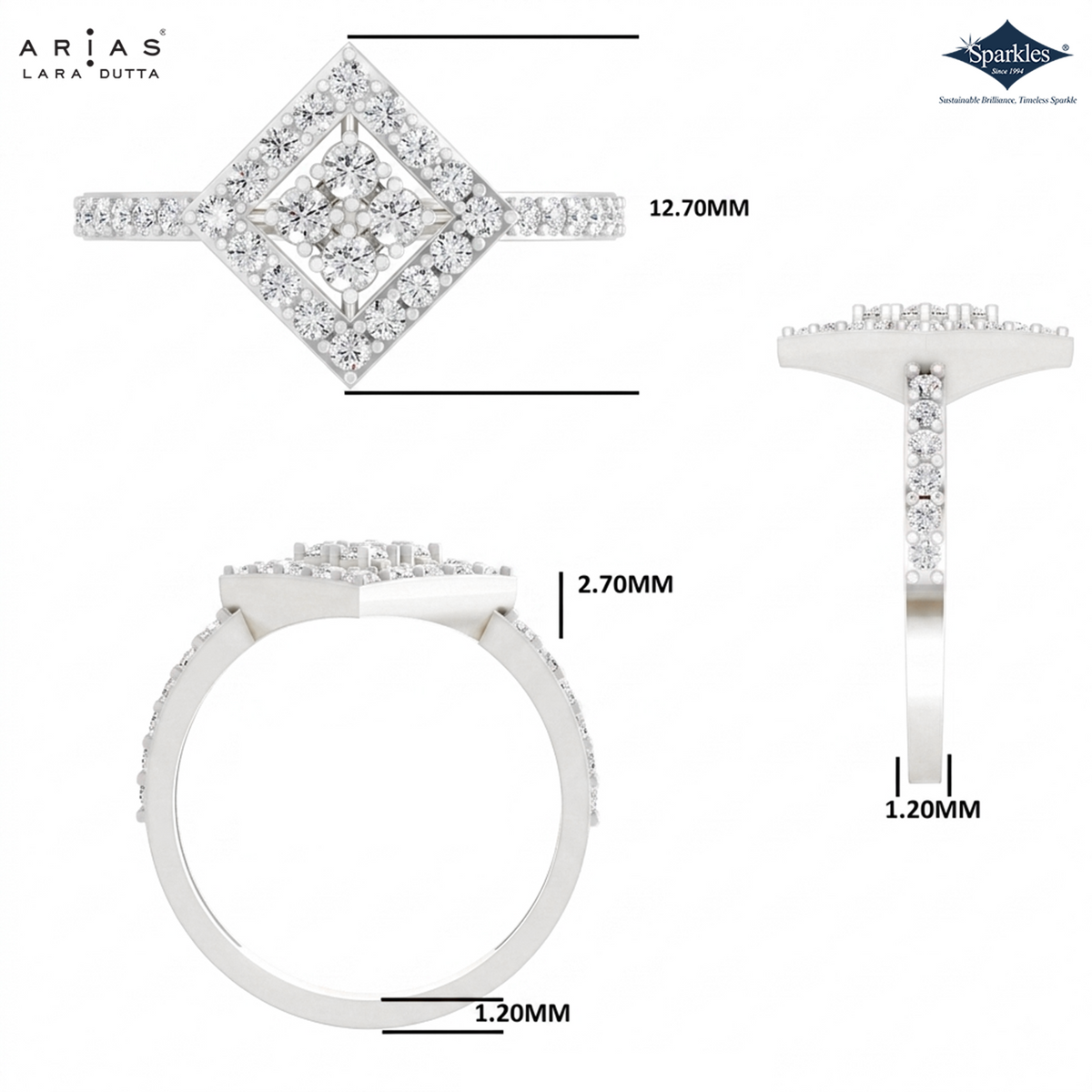 Arias by Lara Dutta Square Halo Diamond Ring