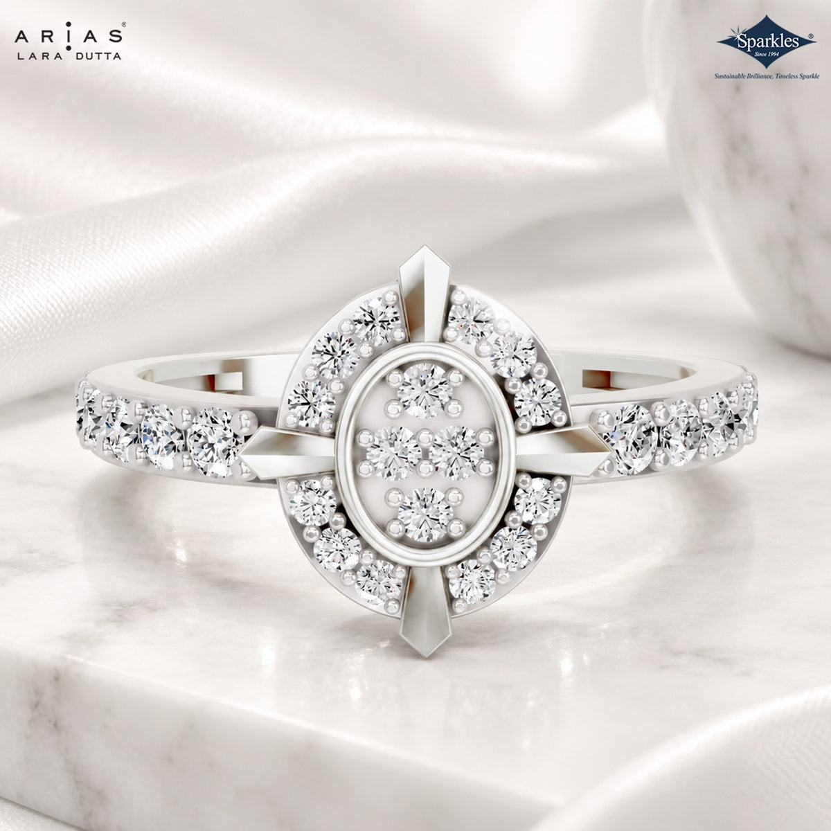 Arias by Lara Dutta Oval Floral Cluster Ring